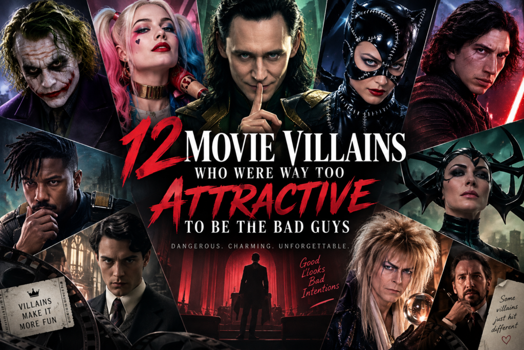 Attractive movie villains from popular films featuring iconic male and female villain characters.