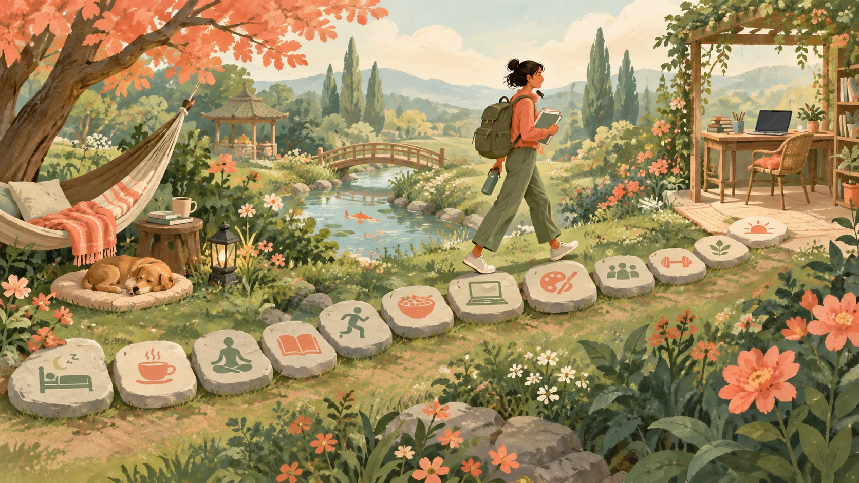Twelve stepping stones connecting study, work and rest