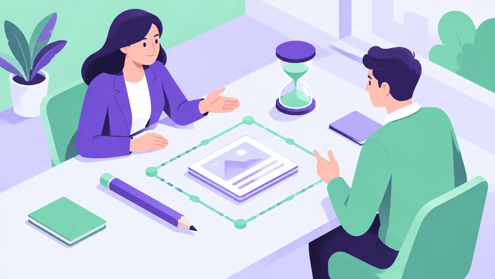 Candidate and interviewer agreeing a bounded sample project