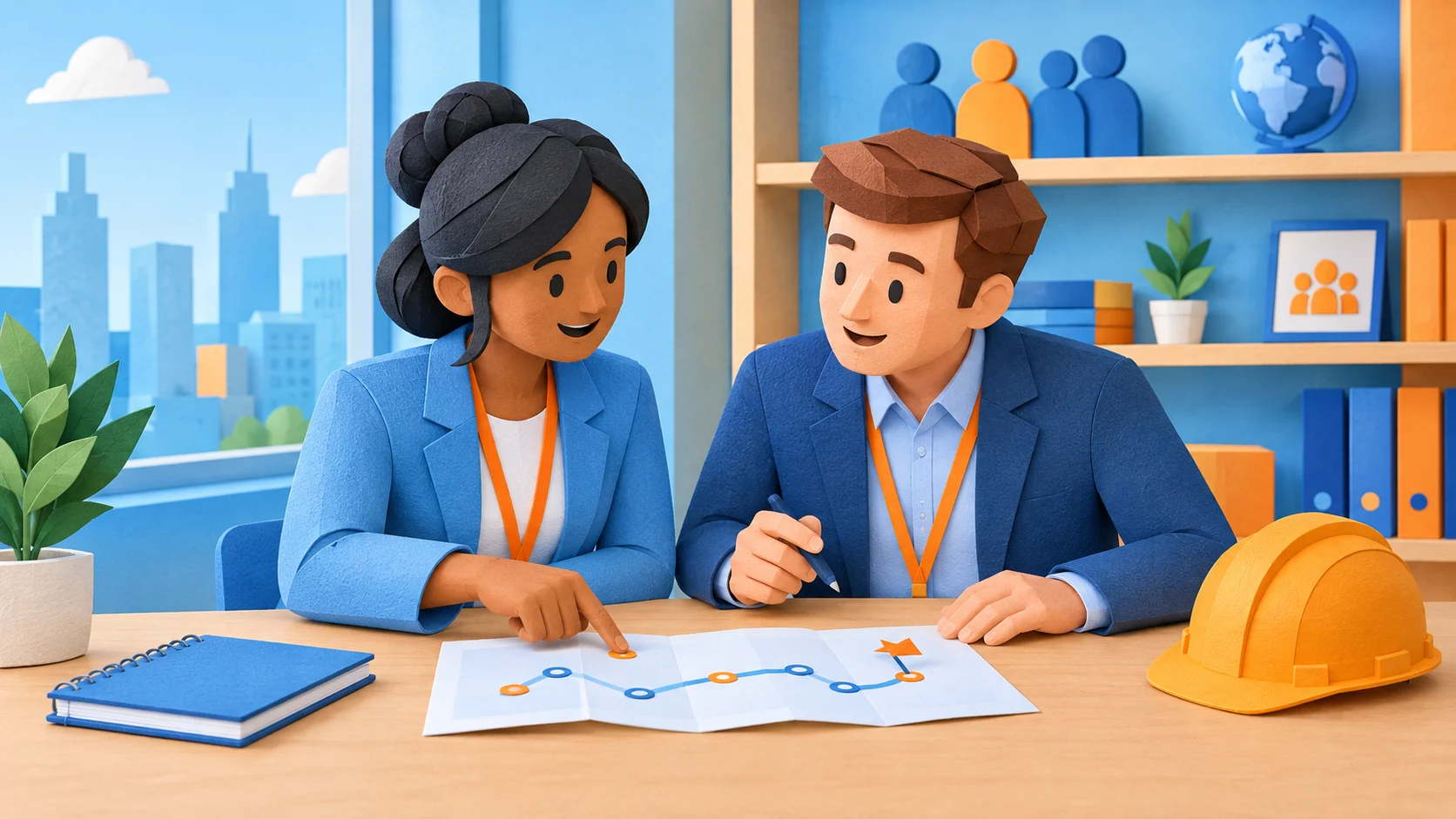 New colleague and manager reviewing a shared first-weeks roadmap
