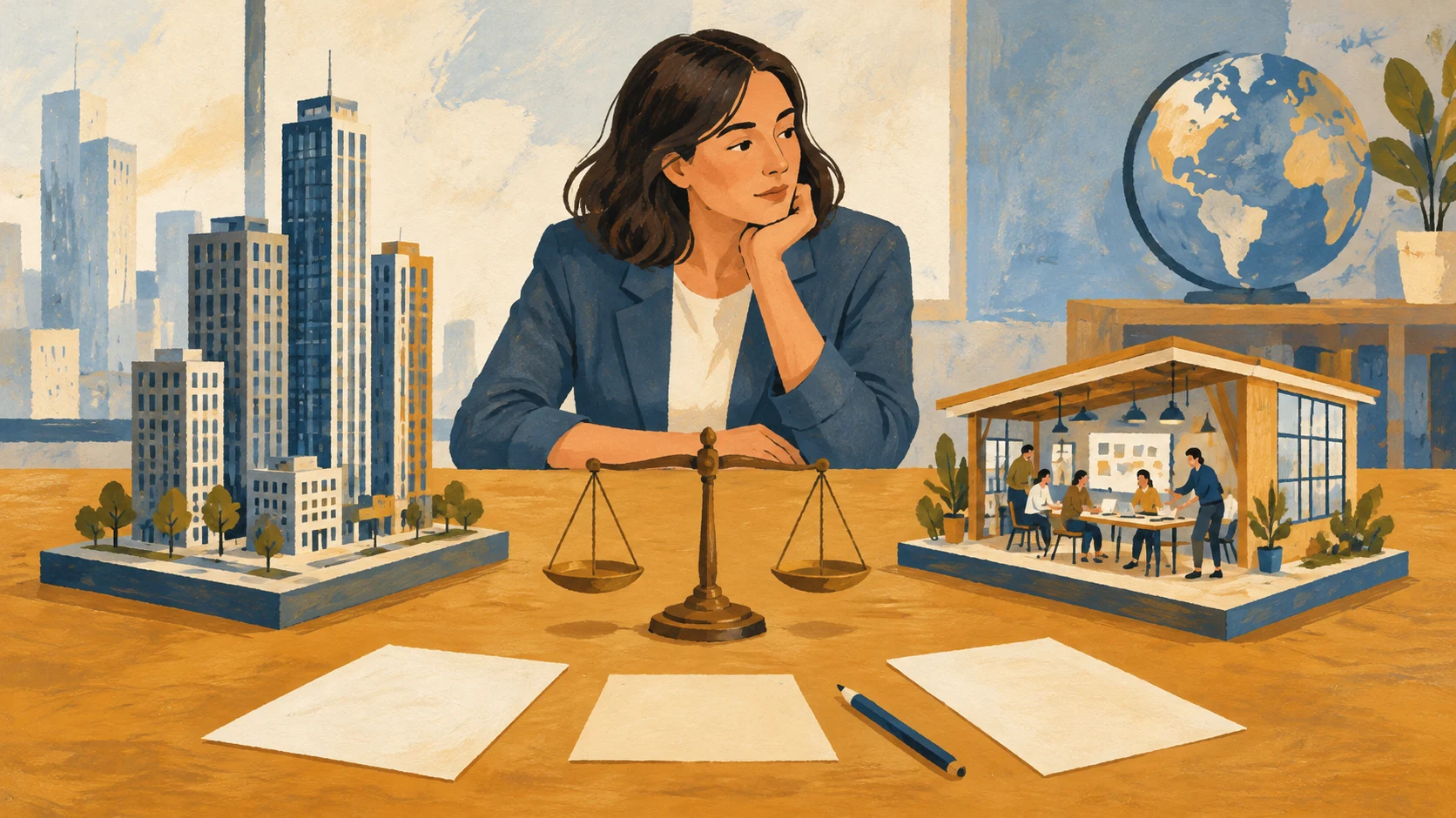 Woman comparing two different workplaces and their written offers