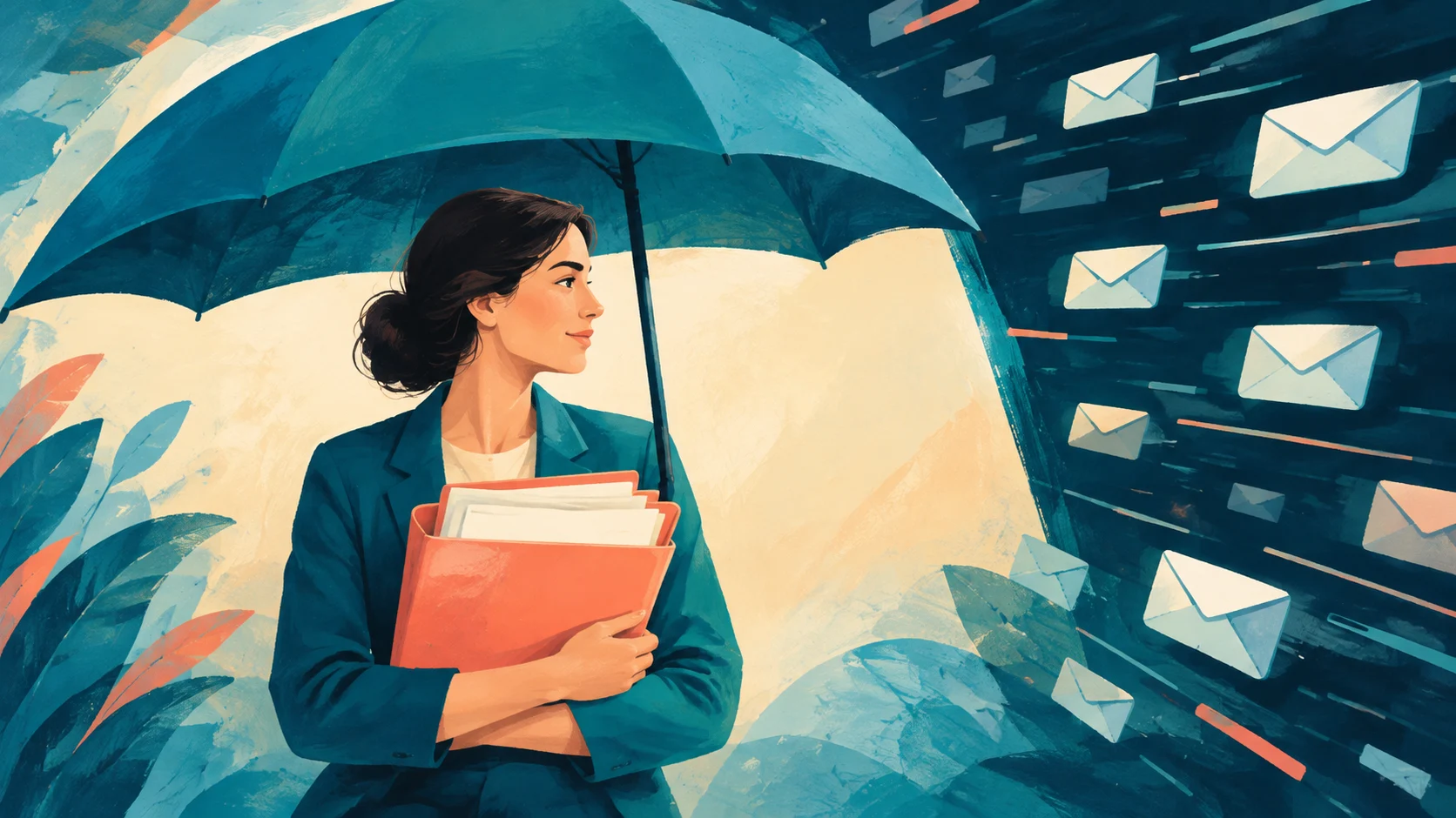 A folder of career documents protected beneath an umbrella