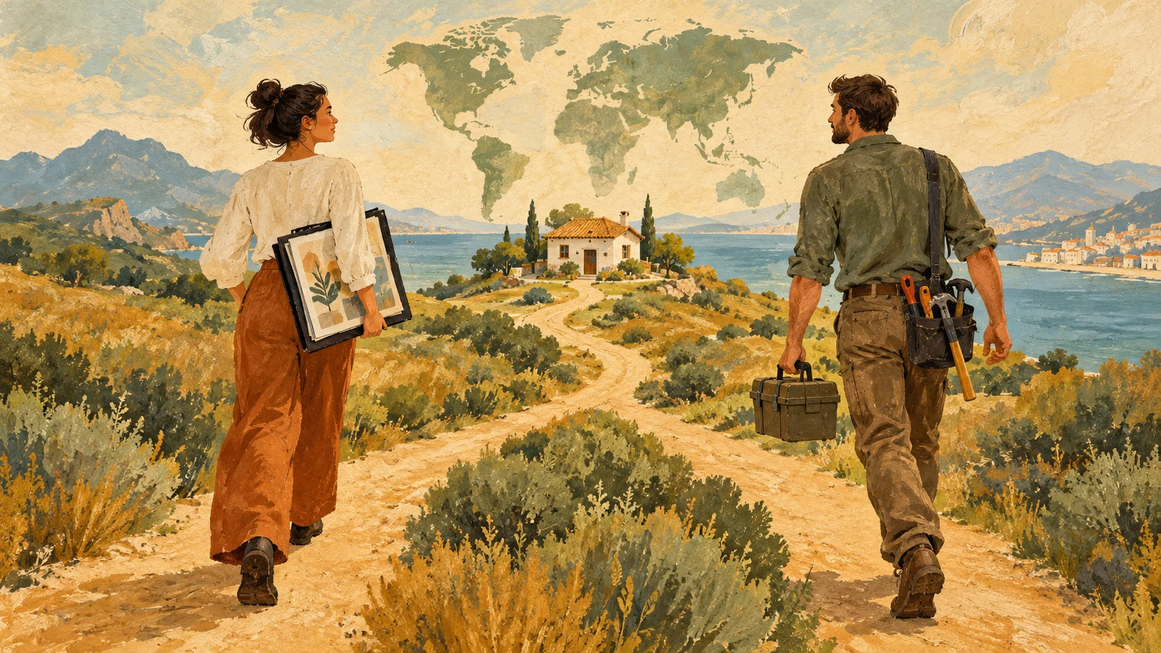 Two partners following their own career paths toward a shared home