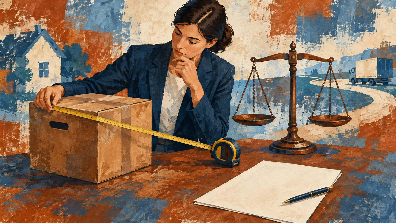 Moving box, measuring tape and contract representing repayment obligations